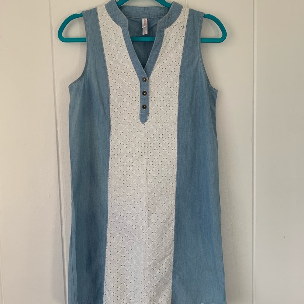 Super cute denim lace dress